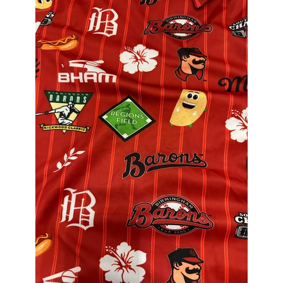 destroyer rocks birmingham barons aop red short sleeve button up xl - Picture 2 of 6